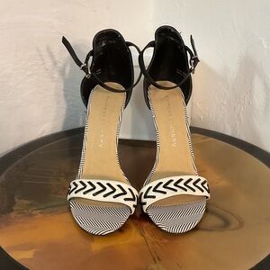 Chinese Laundry Aztec Pattern Stiletto Heel Sandals, Size 9M, Black/White/Multi